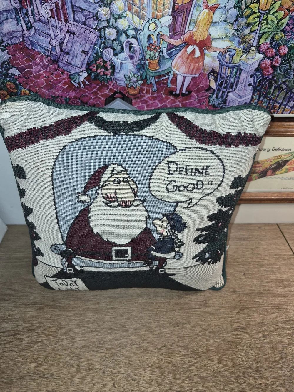 Vinatage Shoebox Hallmark Santa Tapestry Throw Pillow - Red, Cream & Green